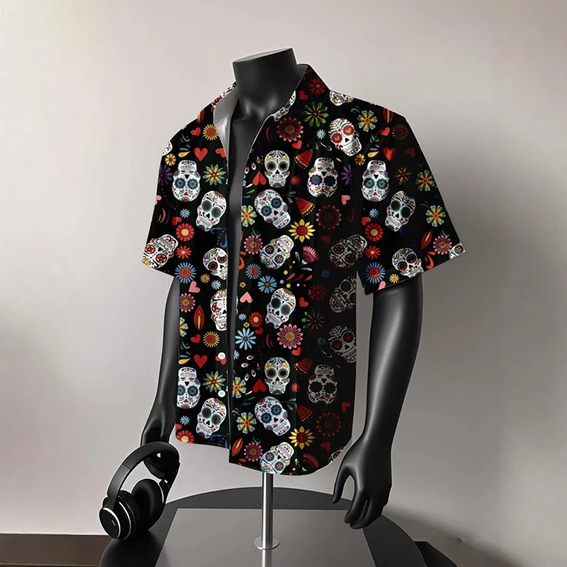 

Gothic Funny Men Short Sleeve Shirts Summer Skeleton Print Fashion Casual Outerwear Beach Vacation Holiday Halloween Party Bar