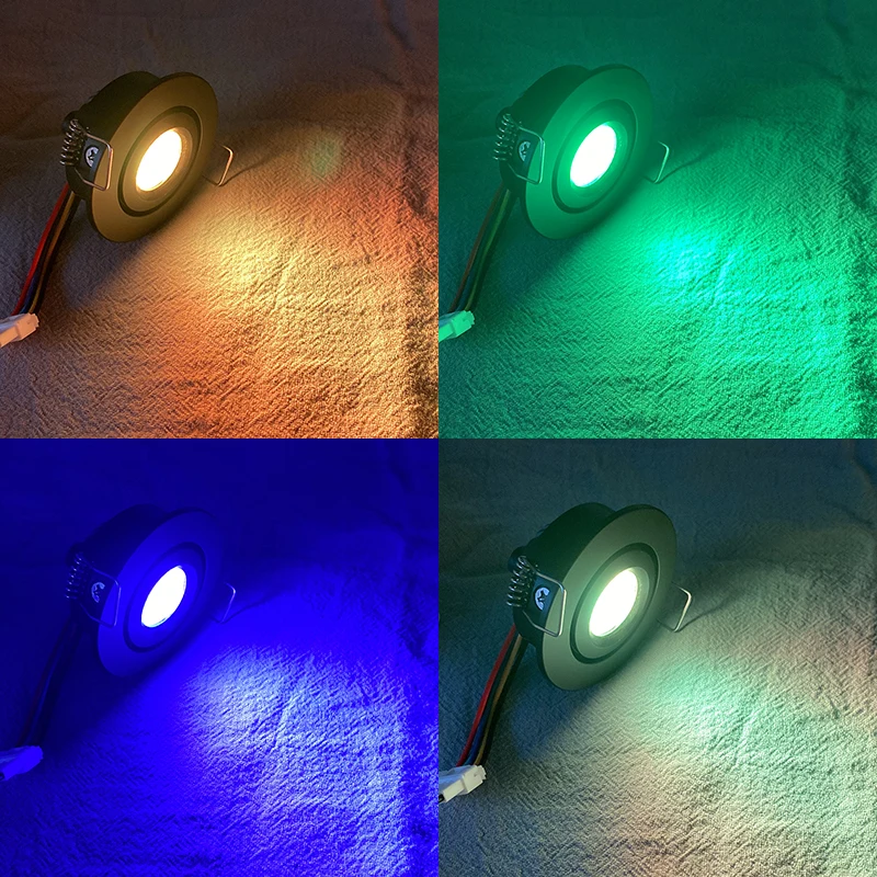 RGB RGBW 12V 3W wpuszczana szafka Mini reflektor z wyciętym otworem 42mm dekoracja pokoju KTV ściemniana z regulowanym kątem lampa sufitowa