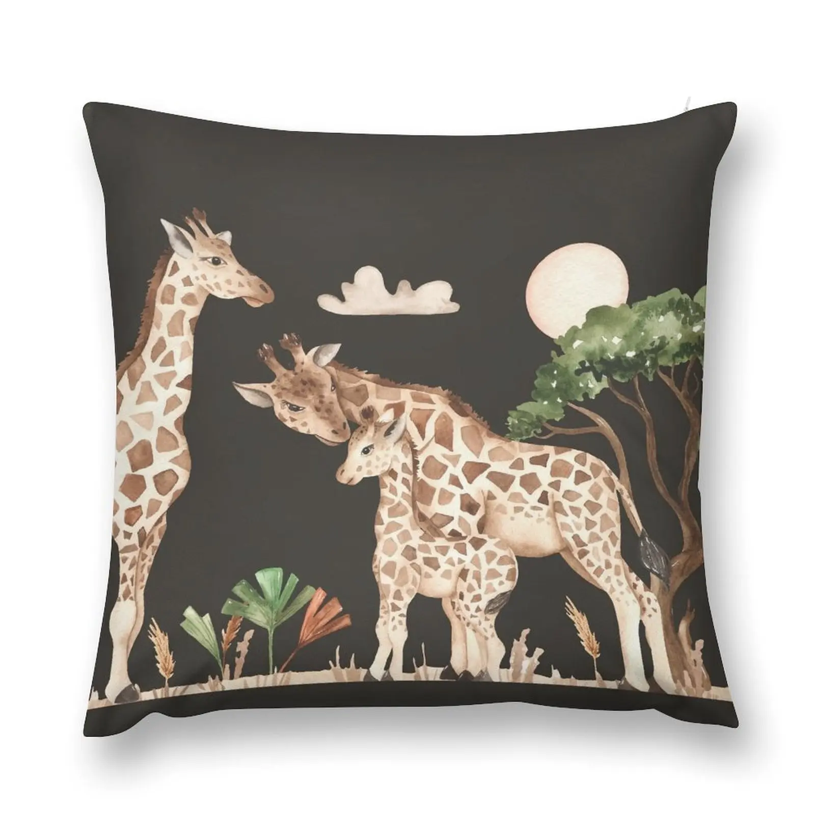 Giraffe Family In African Savanna Throw Pillow Sofa Cushion Cover Decorative pillowcase Luxury Pillow Cover pillow