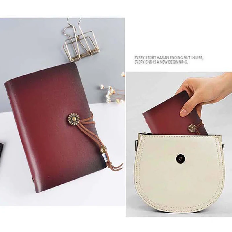 retro pocket notebook with rope buckle, A7 Binder soft leather simple portable small notepad，with 80 inner pages