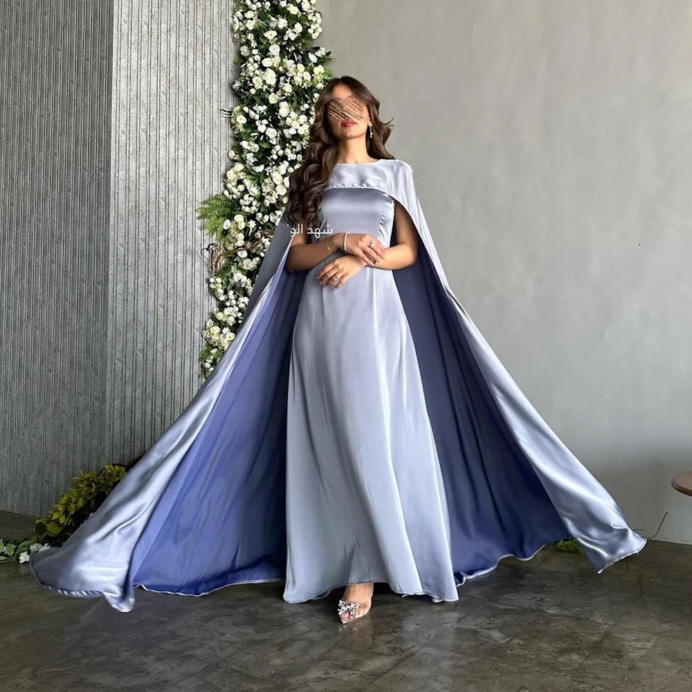 Muloong Purple Silk Evening Dresses With Cape Long Sleeves Elegant Prom Gowns Ankle Length Formal Occasion Dress Vestidos Coupon