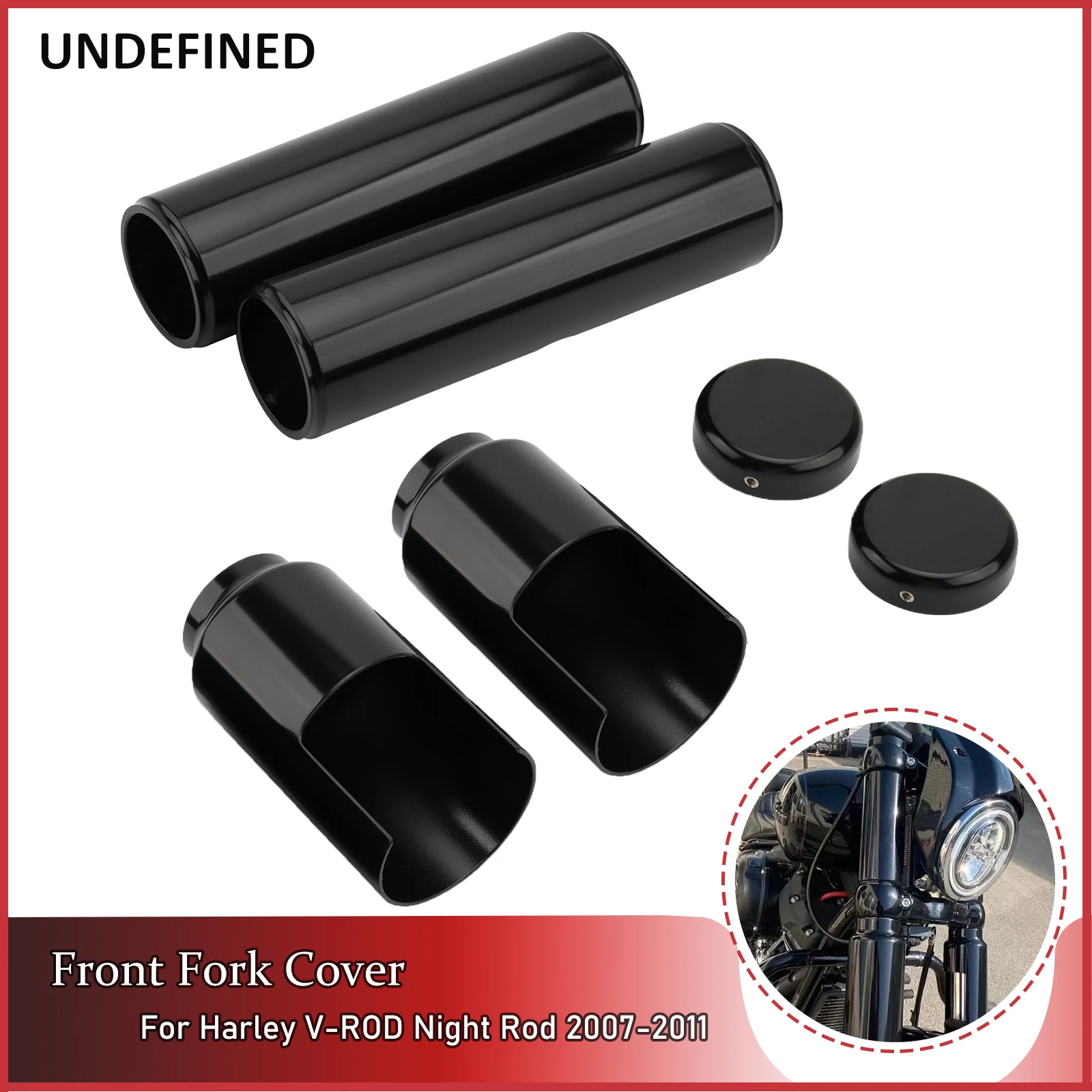 

Motorcycle Front Fork Upper Lower Tube Cap Black Shock Absorber Protective Cover Kit For Harley V-Rod Night Rod VRSCDX 2007-2011