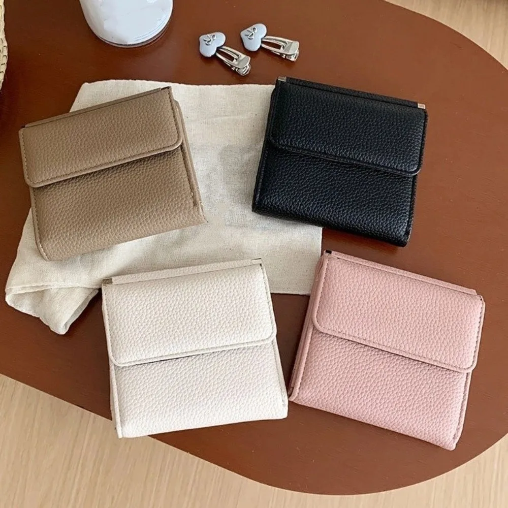 Leather Material Short Wallet Magnetic Closure Large Capacity Bifold Wallet Multiple Card Slots Solid Color Coin Purse Women