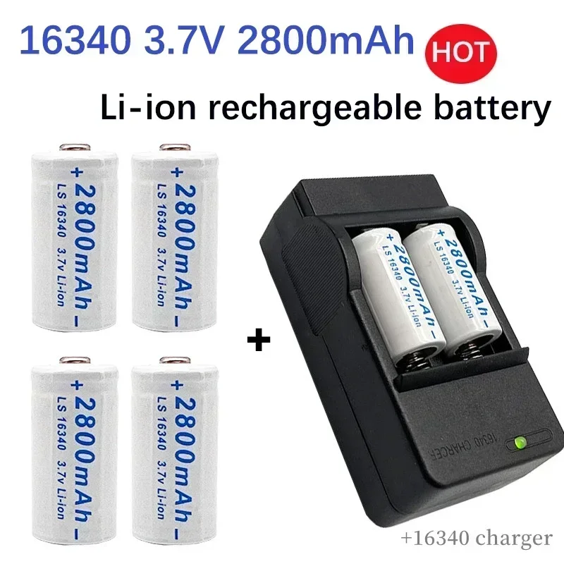 NEW CR123A RCR 123 ICR 16340 Battery 2800mAh 3.7V Safety Camera Rechargeable Battery Lithium Ion L70 Plus Charger