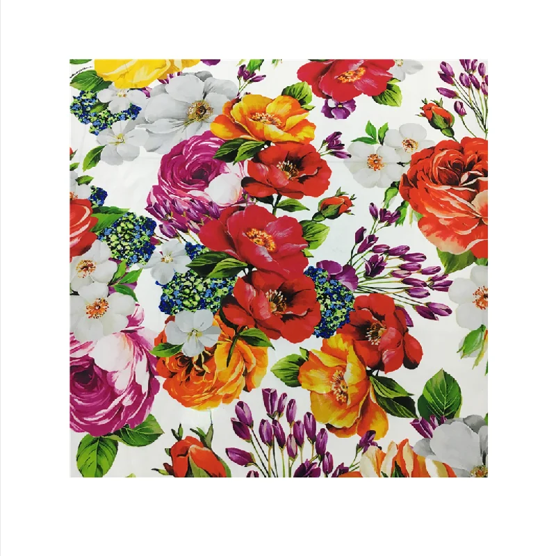 135x50cm Silk Fabric European and American Brand White Peony Flower Print Wide Stretch Crepe De Chine Mulberry Silk Dress Fabric