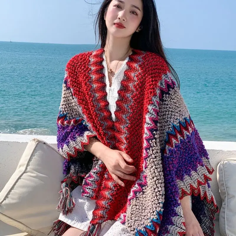 

Winter Poncho Coat Women Outfits Casual Chaqueta Mujer Loose Sweater Clothing Vintage Pull Femme Knitted Cardigan Woman Jackets