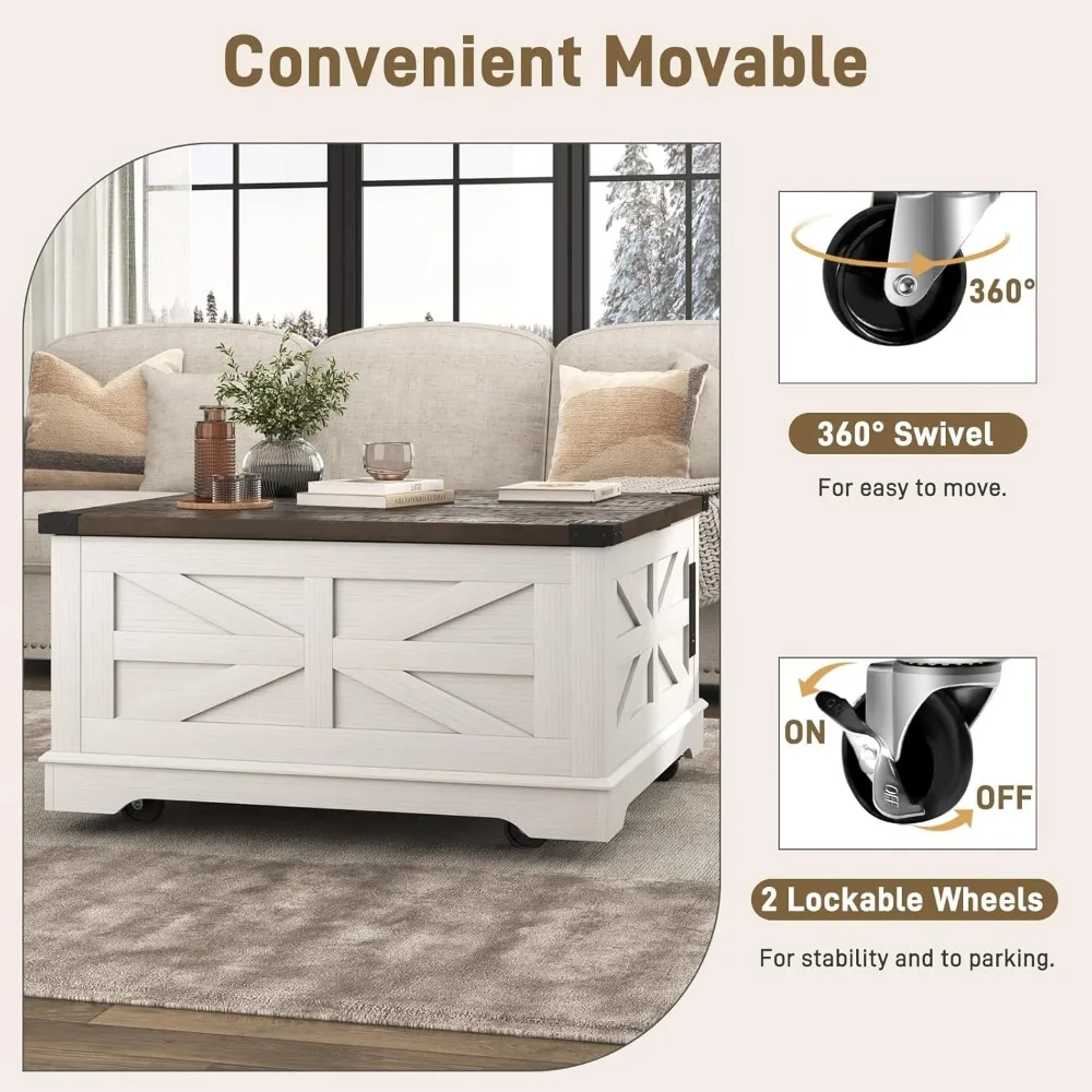 Mesa de centro elevable móvil con almacenamiento y tomas de corriente, mesa cuadrada de madera para sala de estar con ruedas y gran espacio oculto