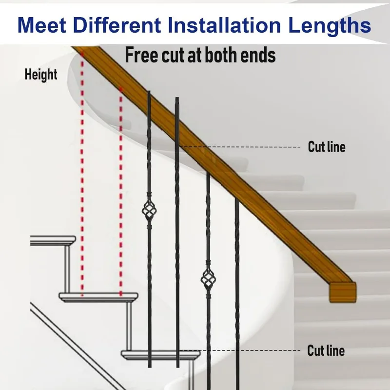 IJzeren balusters Trapspindels Hol Enkele mand Zwarte ijzeren spindels DoubleTwist Metalen baluster met ijzeren baluster Draaibare schoenen