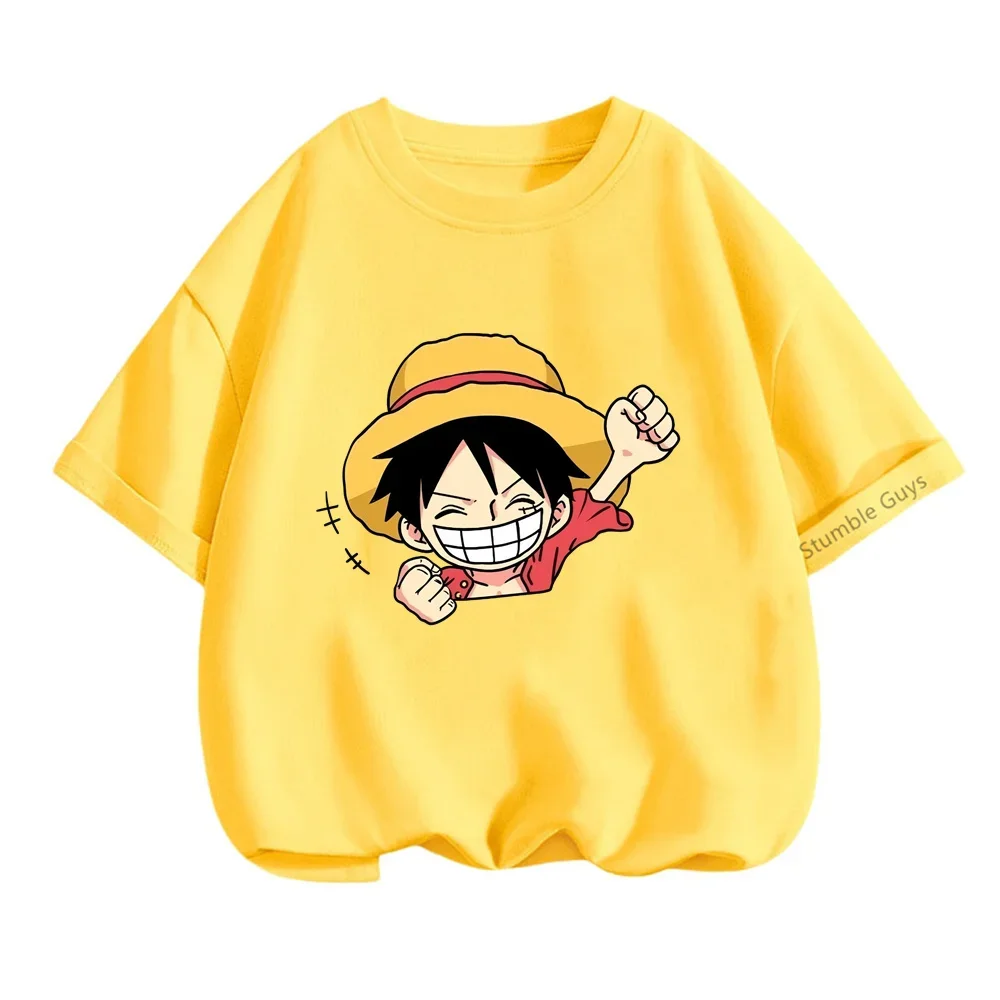 Fashion 3-14 Years Boys T-shirt Summer Casual Anime One Pieces Tshirt Kids Clothes Boys Tops Tee Luffy Gear 5 Girls Streetwear