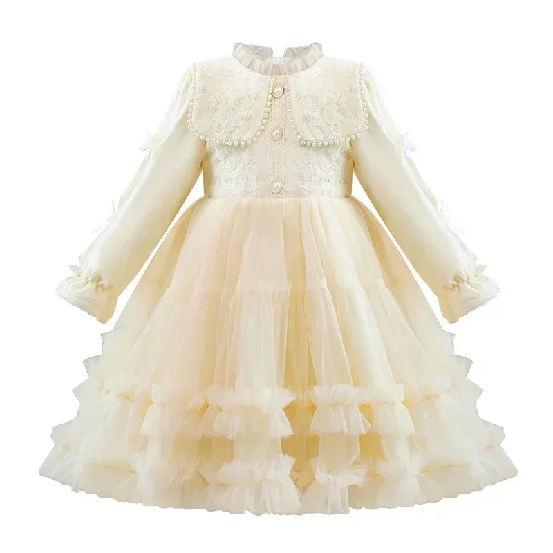 Vestito da ragazza 2024 Nuovo inverno alla moda soffice filato gonna gonna di peluche per bambini bambina gonna principessa a maniche lunghe