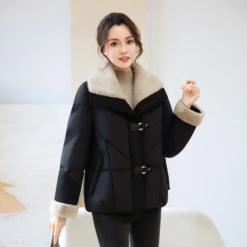 معطف Jaet نسائي فضفاض مناسب من القطن من Faionable Thiened ort بياقة كبيرة لشتاء 2025 وصل حديثًا من القطن للتخسيس... #4