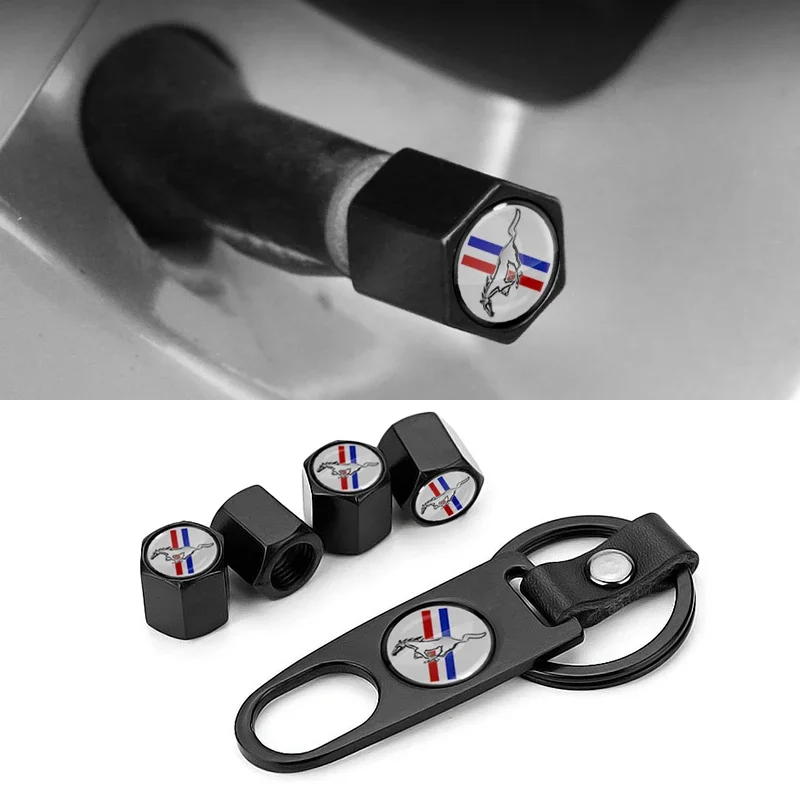 Car Wheel Tire Valve Caps Cover Wrench KeyChain For Ford Mustang spoiler Shelby GT 350 500 Cobra e Focus 2 3 MK3 Kuga Explorer