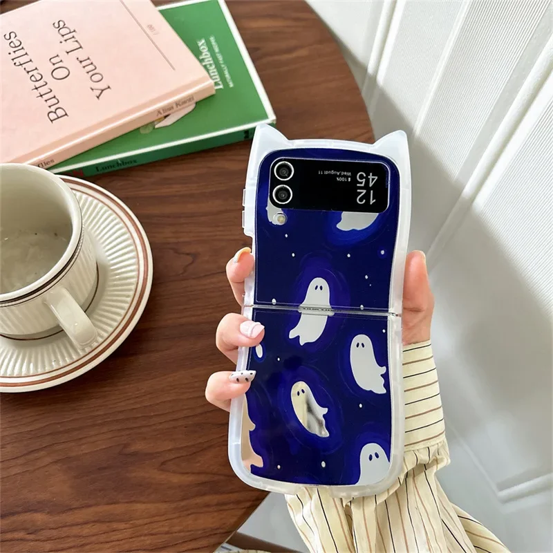 Cartoon Ghost Mirror Phone Case for Samsung Galaxy Z Flip 6 5 4 3 Protective Back Cover for ZFlip4 ZFlip5 ZFlip6 Case