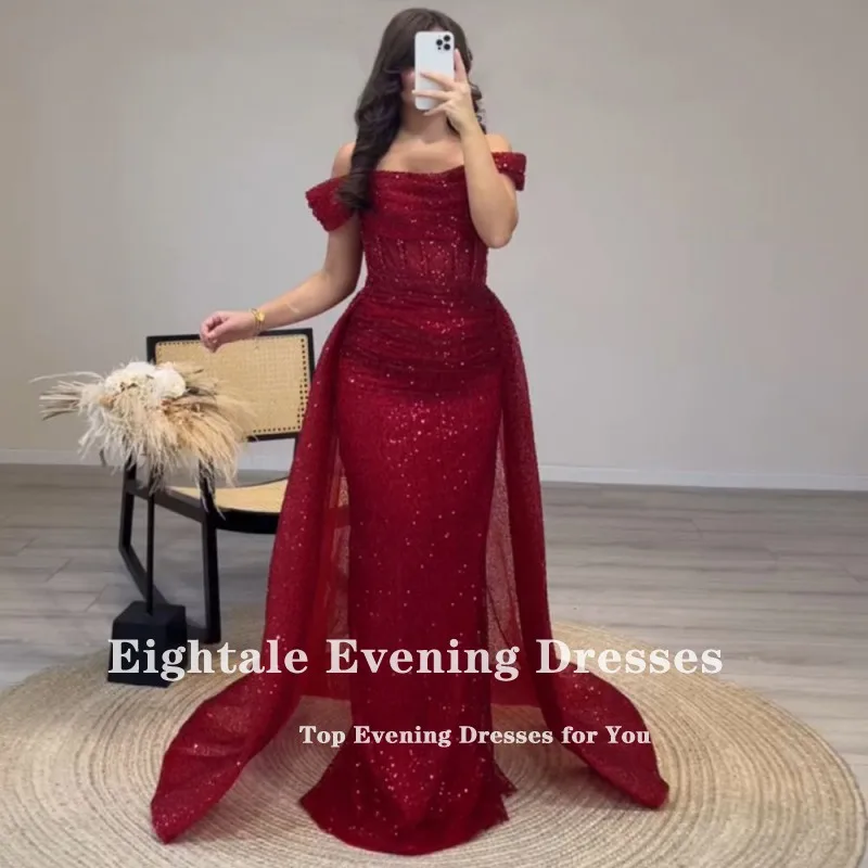 Eightale-Vestidos de Noche de lujo con lentejuelas, traje de sirena personalizado, color verde oscuro, con falda desmontable, para fiesta de boda y graduación