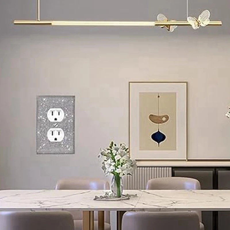 ABAE – 10 Stück Lichtschalter-Abdeckungen und Steckdosen, Bling Strass-Wandplattenabdeckungen, silberne Bling Strass-Wandplattenabdeckungen