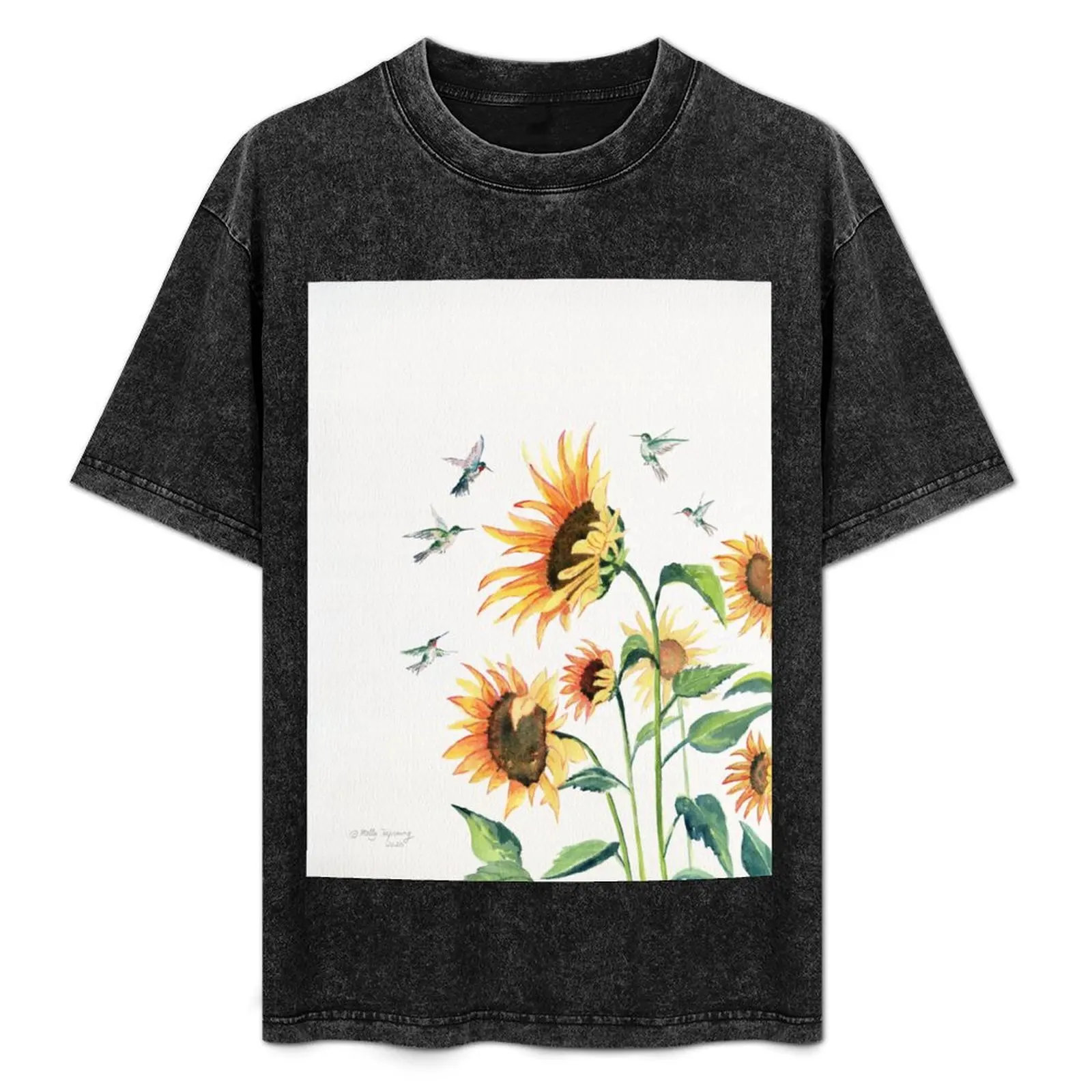 

Sunflowers and Hummingbirds T-Shirt Basic Short Sleeve Cotton Blend T-Shirt
