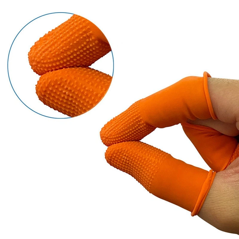 100Pcs Rubber Anti-Slip Finger Cots Orange Disposable Protective Finger Cots For Electronic Repair Easy To Use