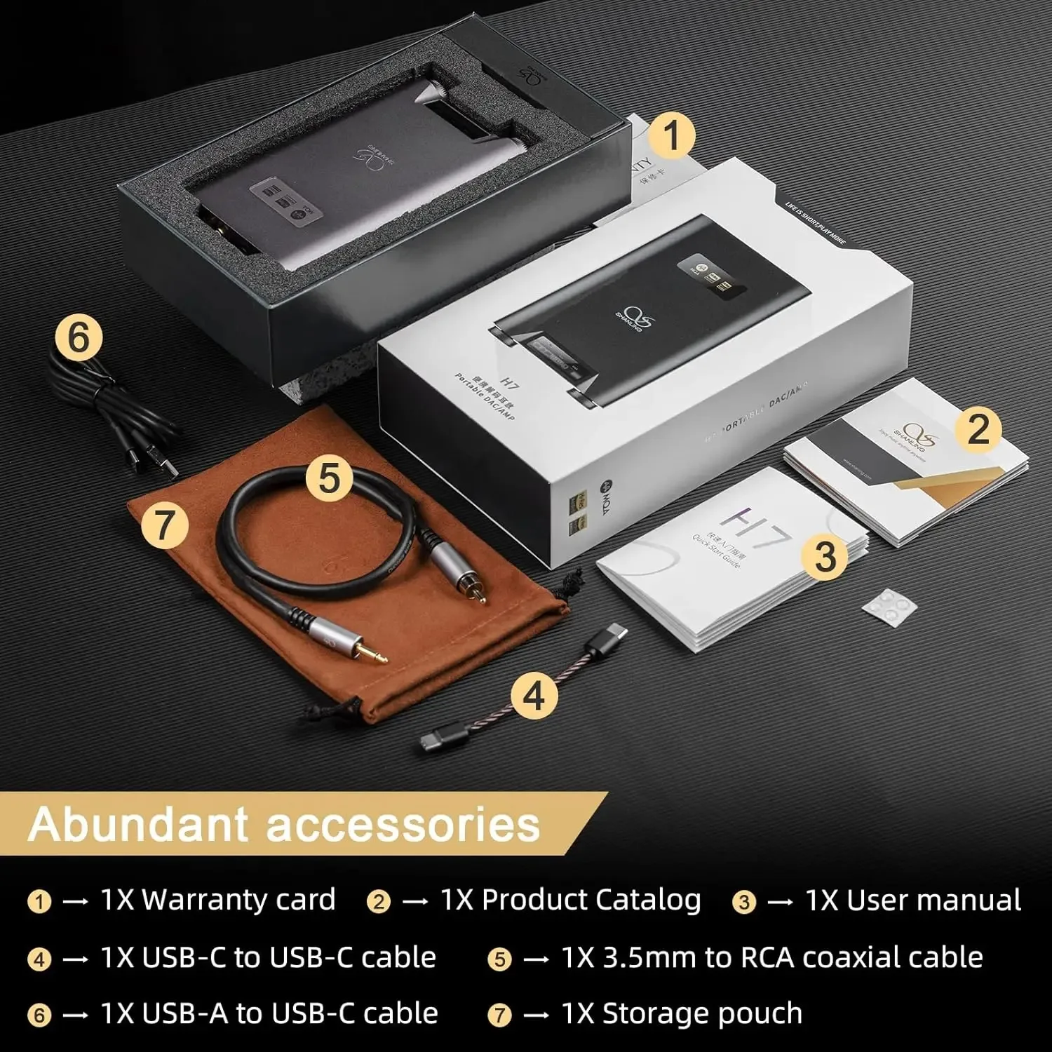 SHANLING H7 Headphone Power Amplifier Portable USB AMP Decoder Headphone Amplifier Bluetooth 5.0 Audio Hi-Res Chip DAC AK4499EX