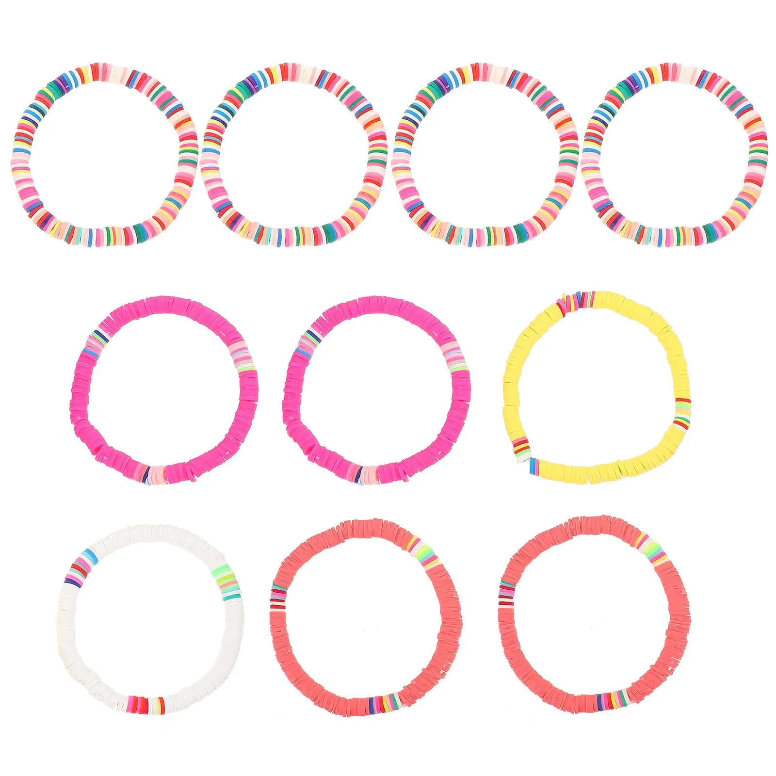

10 Pcs Polymer Clay Bracelets Colorful Girl Jewelry Soft Waterproof Stretch H Rope Bohemian Elastic Bracelet Fade Resistant Long