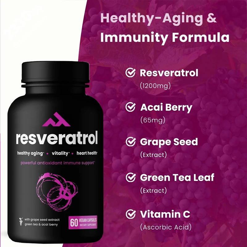 

Resveratrol Supplement 1400mg, Pure Plant Capsules with Trans Resveratrol, Brazil Berry and Grape Seed Extracts