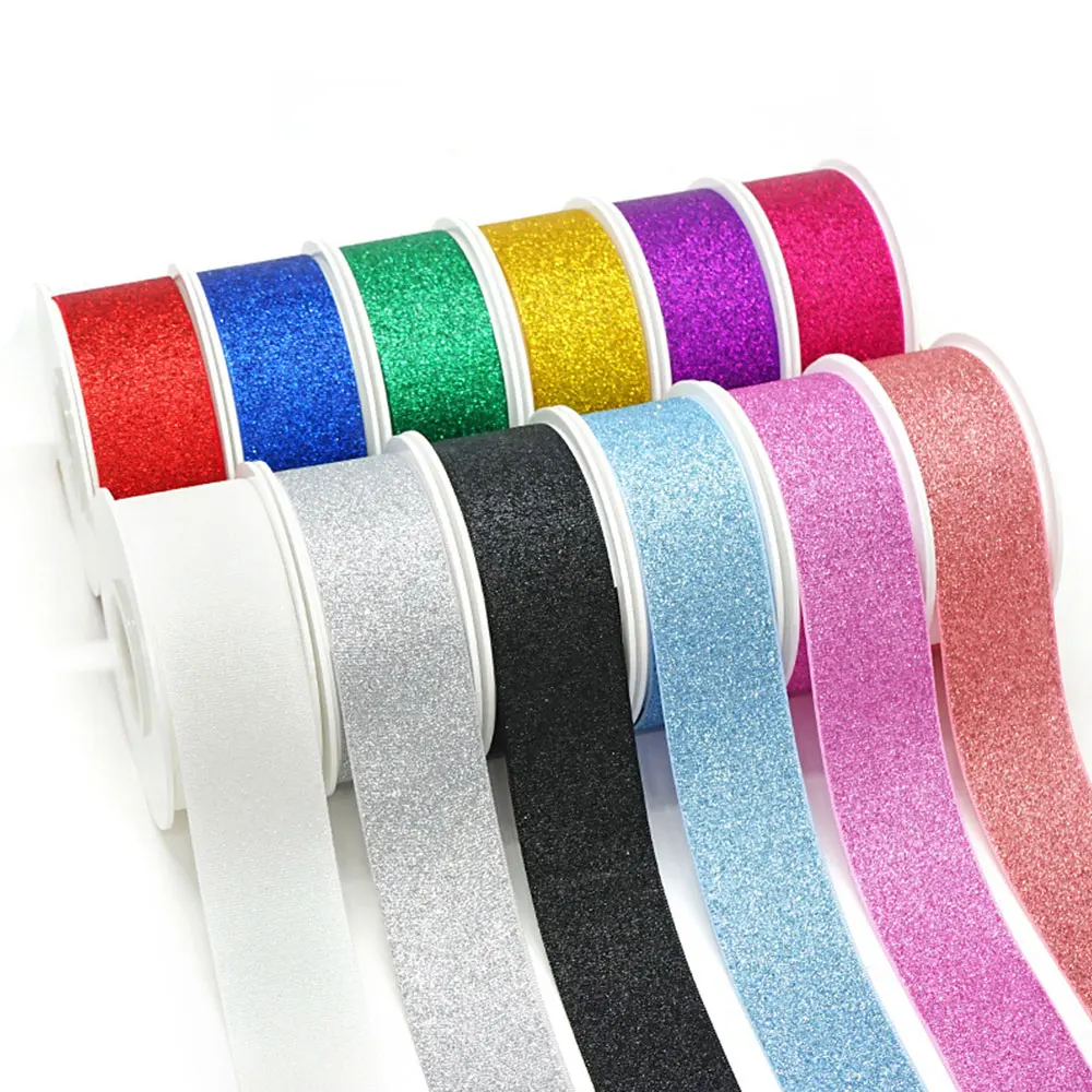 10 Yards 10MM 9 Colors Glitter Ribbon For Crafts DIY Hair Bows Christmas Decoration Handmade Gift Bouquet Wrapping Materials