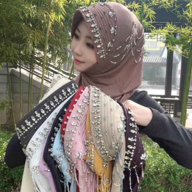 

Instant Dubai Muslim Women Beading Shawls Sponge Hat Hijabs
