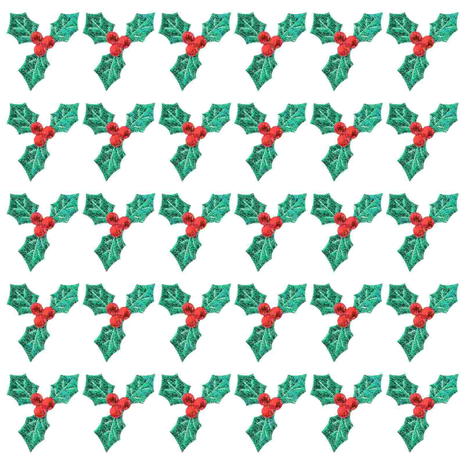 100 Pcs Christmas Decor DIY Accessories Xmas Leaves Berry Confetti Party Adornment Cloth Green