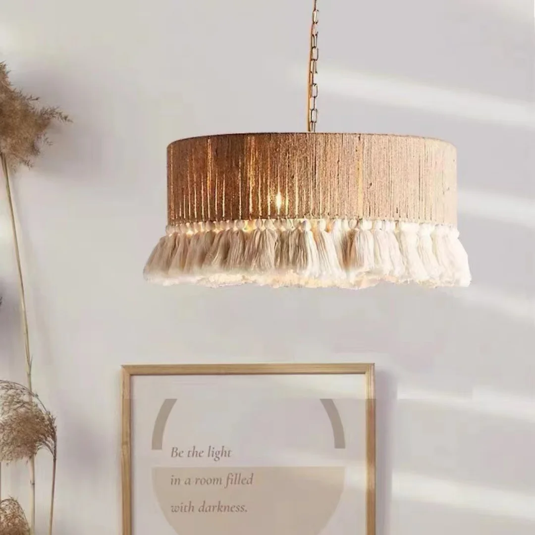Bohemian Tassels Pendant Lights Vintage Hemp Rope Pendant Lamp Adjustable Cord Hanging Lamp Living Room Bedroom Decor Lights