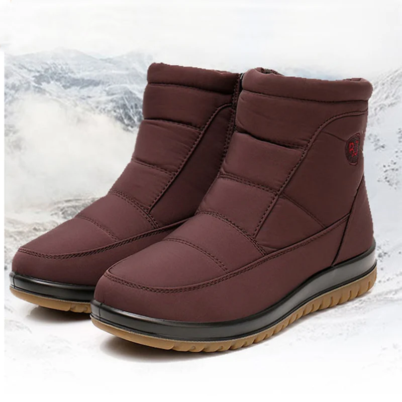 Waterproof Snow Boots Women Winter Shoes Soft Warm Plush for Cold Winter Laides Ankle Boots Non-slip Plus Size 42 Black Red D639