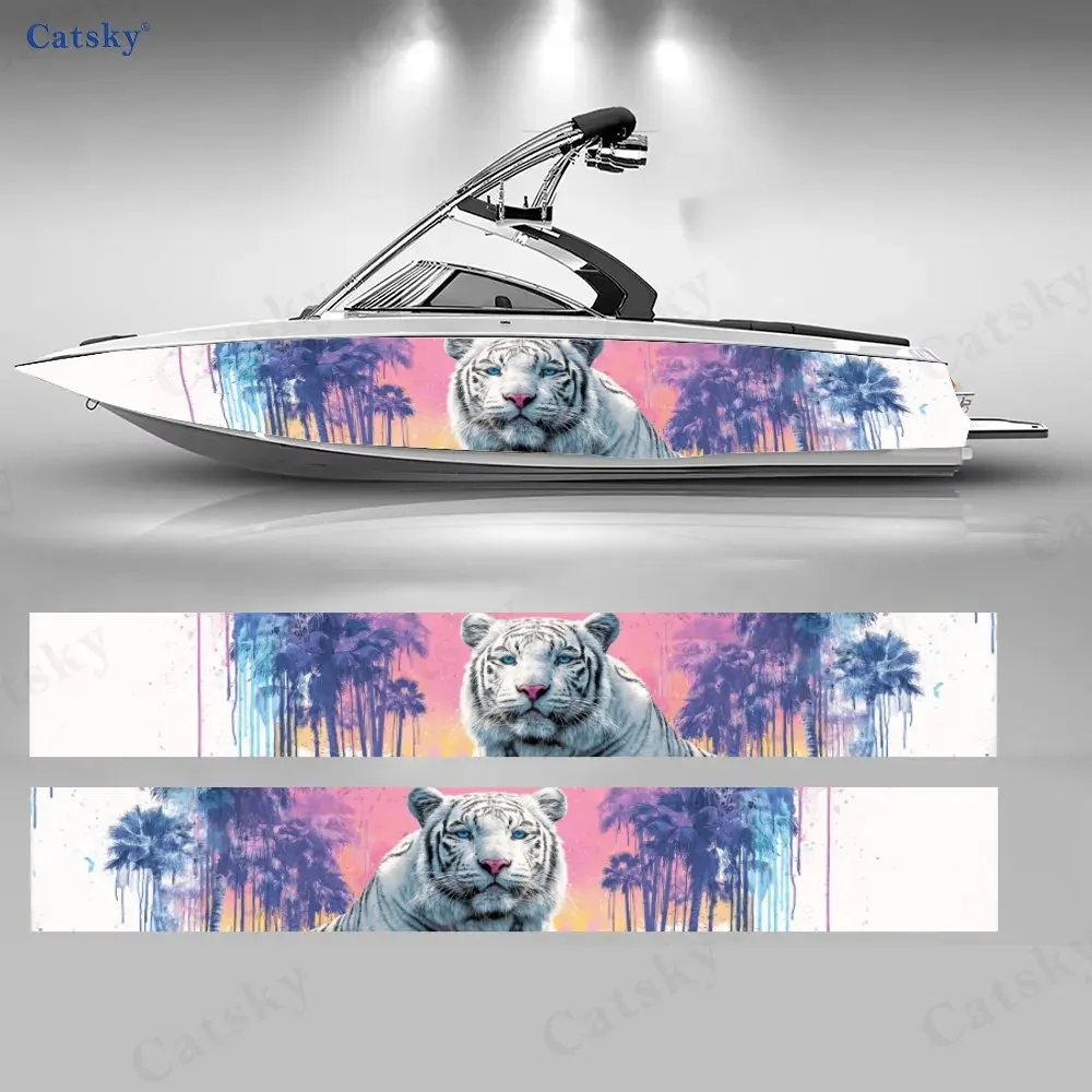 2Pcs Coconut Grove Tiger Boat Stickers, PVC Waterproof Durable Vinyl Wrap Decals for Fishing Boats, Durable and Stylish Design