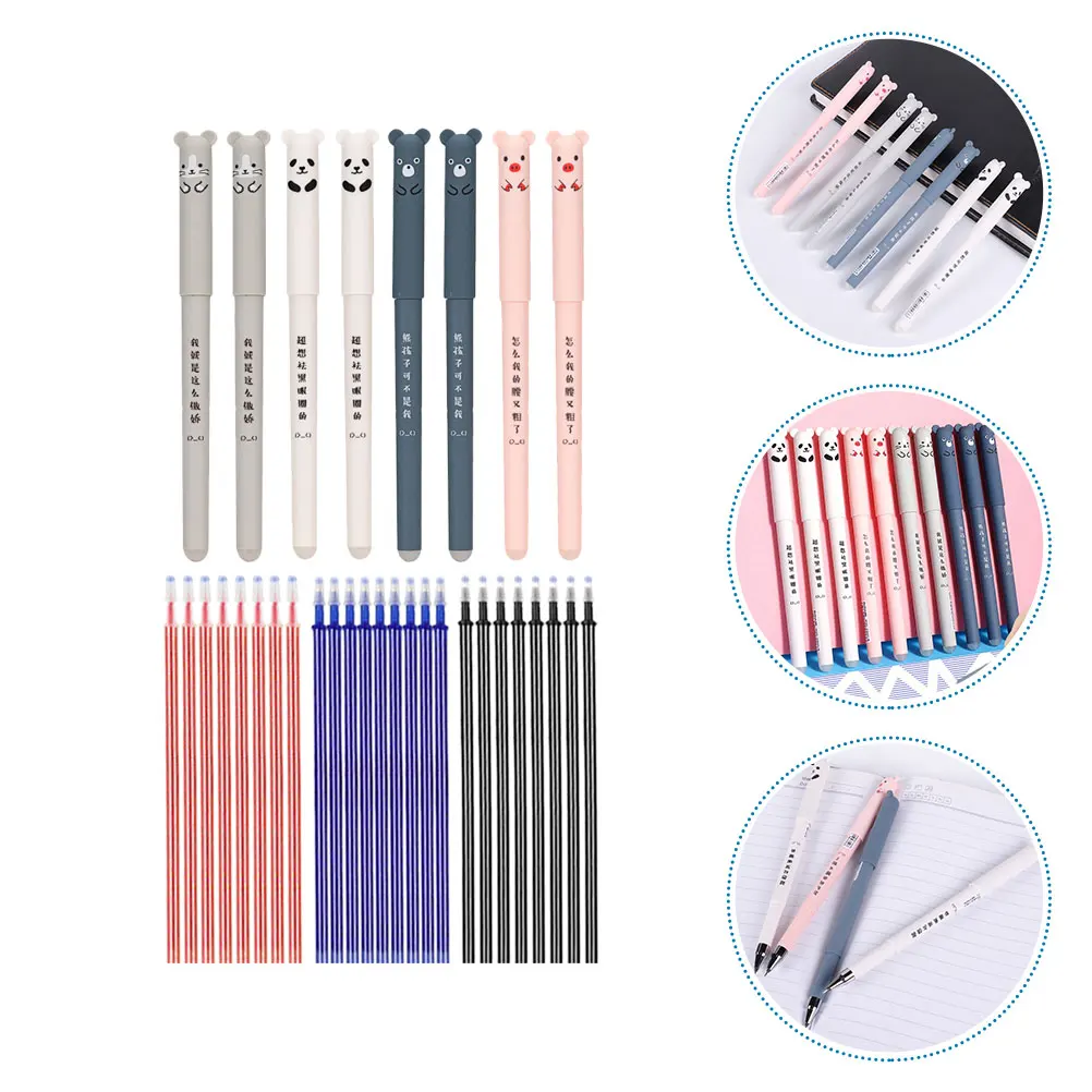 

1 Set Cute Erasable 0.35Mm Smooth Gel Writing Pens Cartoon Design Office Supplies For Students Aesthetic Note Taking Pens