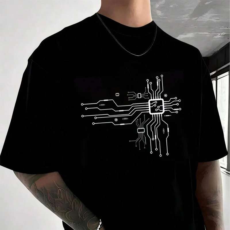 

Men's Women Summer 100% Cotton T-shirt CPU Processor Circuit Diagram Print Loose Short Sleeved Casual Basic TShirt Unisex Tops