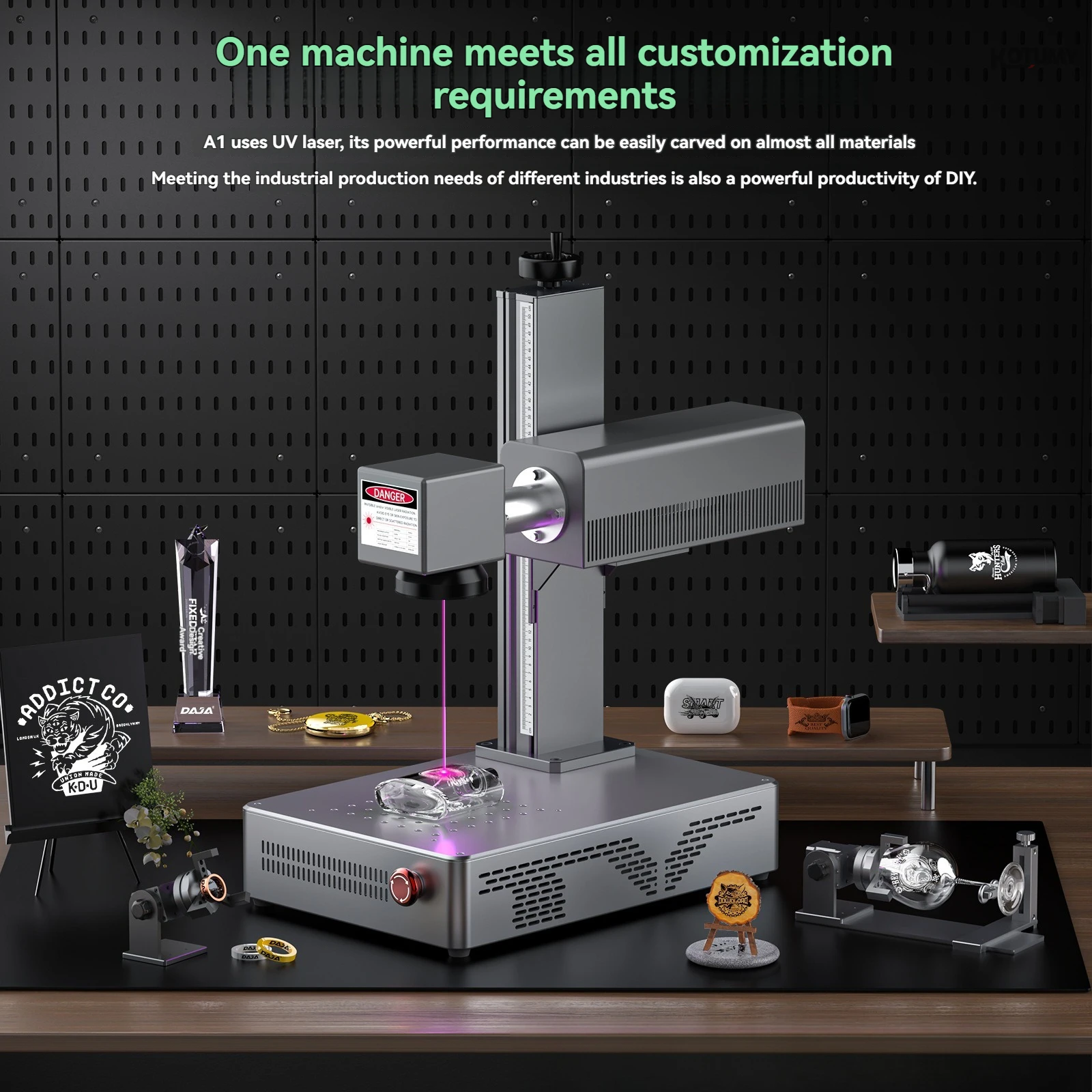 Full material UV laser marking machine for carving plastic leaves, metal, jade, wood, bamboo, glass, silicone engraving
