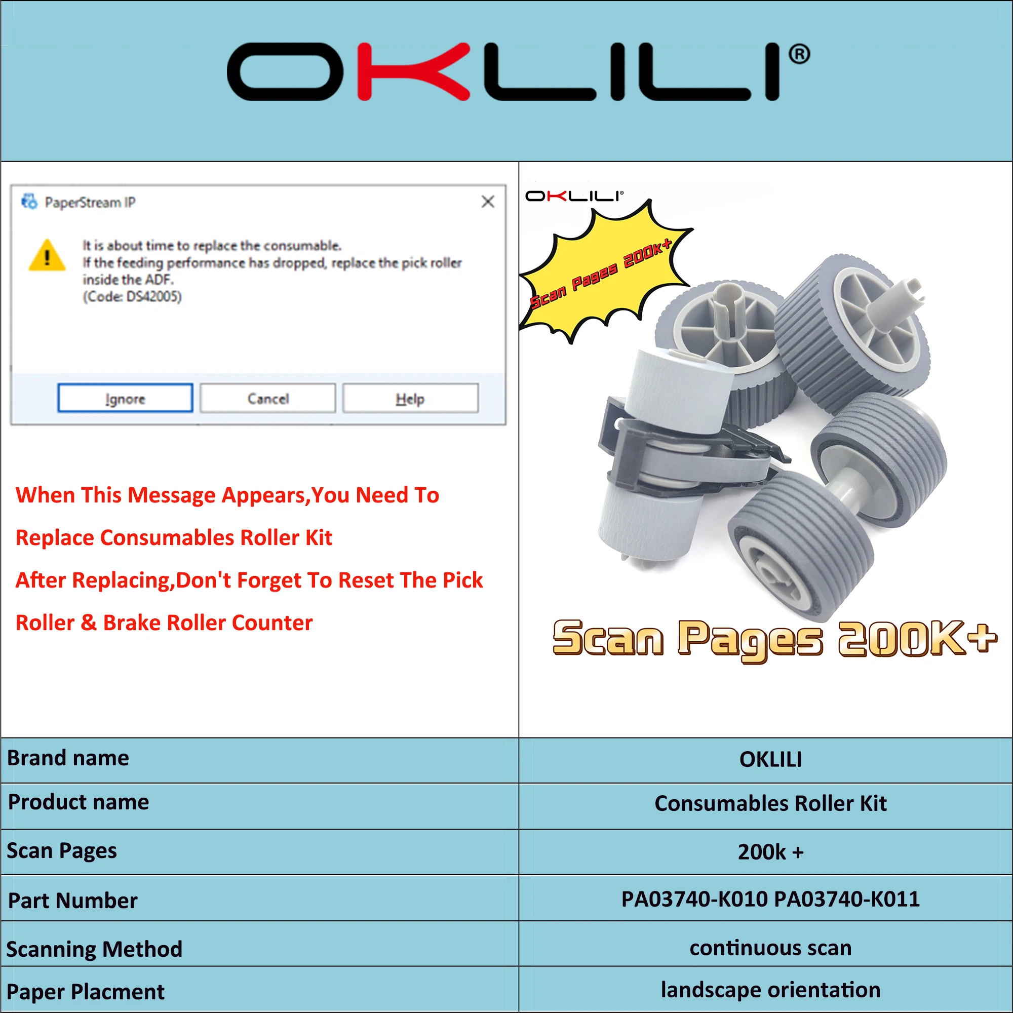 1SETX PA03740-K010 PA03740-K011 consumable Kit Pick roller + Brake roller Pickup Separation for Fujitsu fi-7600 fi-7700 fi-7700S