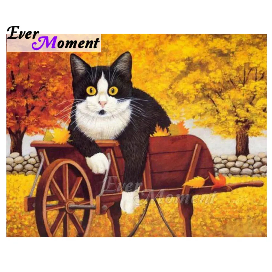 

Ever Moment Diamond Painting Cat Maple Leaf Handmade Full Square Mosaic Rhinestone Diamond Embroidery Home Decoration ASF1659