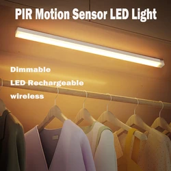 Sensor de movimiento PIR, luz nocturna LED regulable, Detector inalámbrico recargable, tubo portátil para armario y habitación