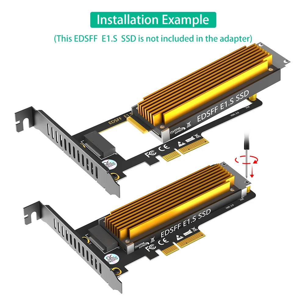 PCI-E 4.0 4X to NVMe Ruler 1U GEN-Z EDSFF 9.5mm 15mm 25mm Thickness Short SSD E1.S with Heat Sink PM9A3 PM9D3 P5801X Carrier