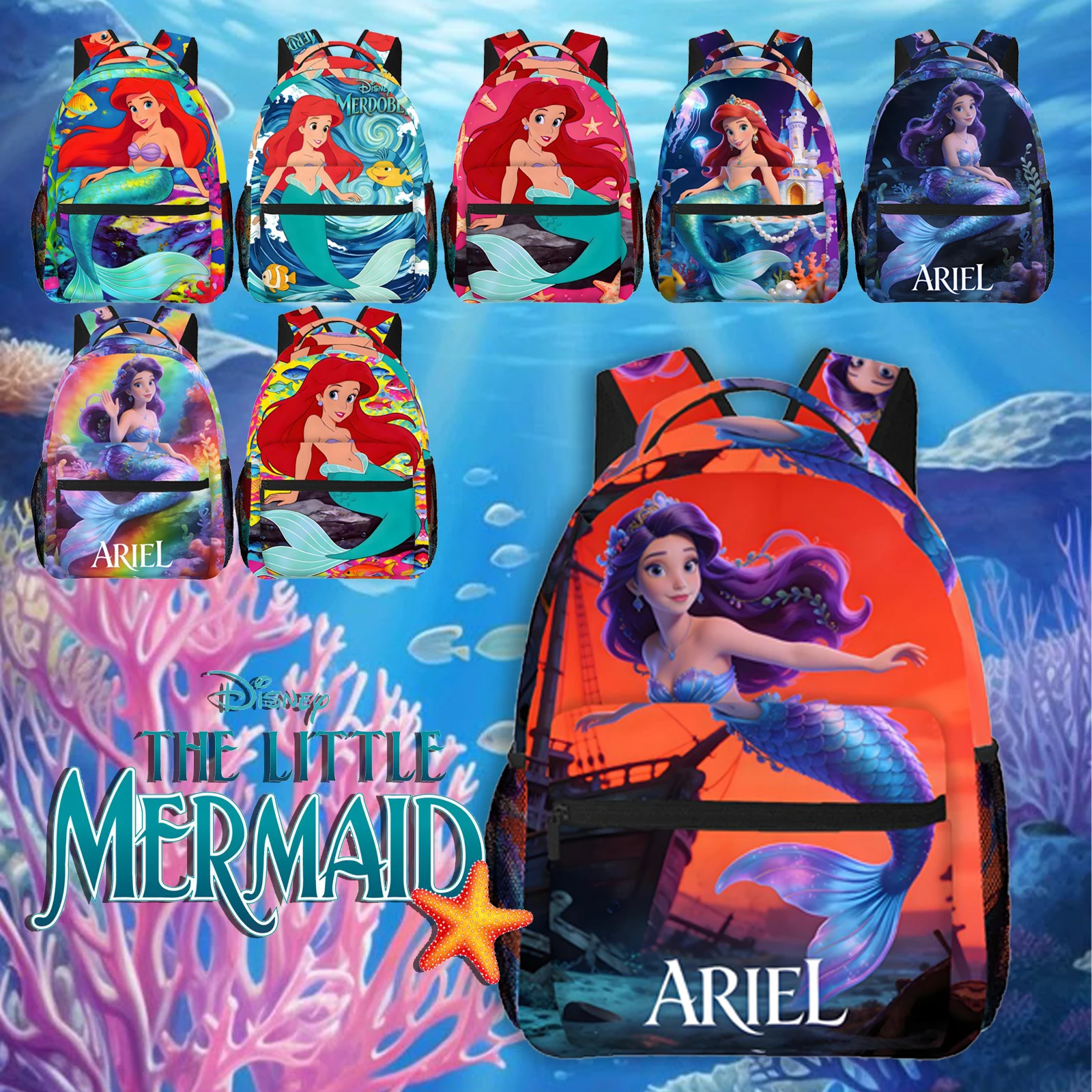 

1pc Disney's Little Mermaid Ariel Print Fashionable Backpack 1pc Adjustable Straps Durable And Stylish Shoulder Bag