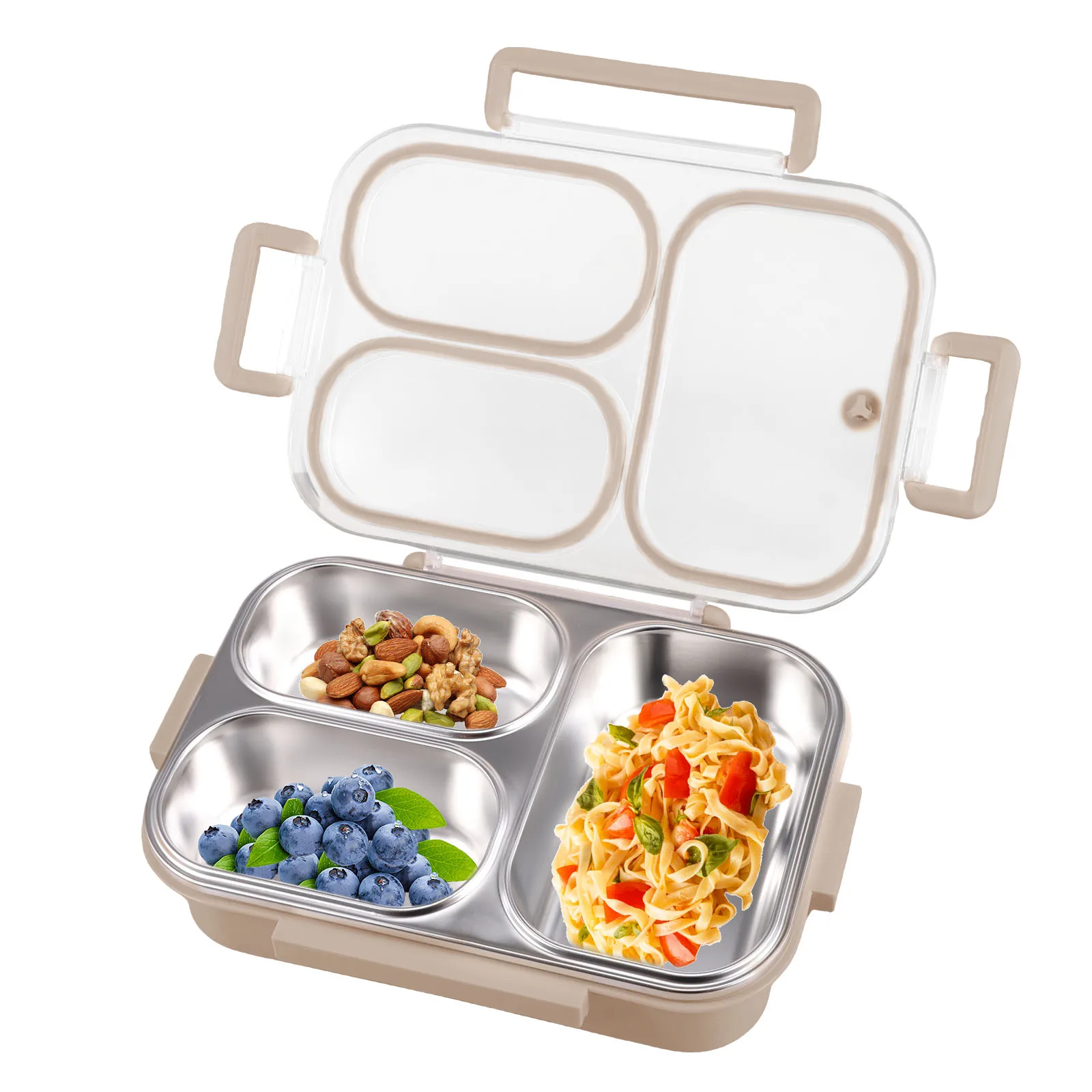 

304 Stainless Steel Food Box with 3 Compartments Reusable Divided Food Storage Container for Kids Adults Students Dishwasher