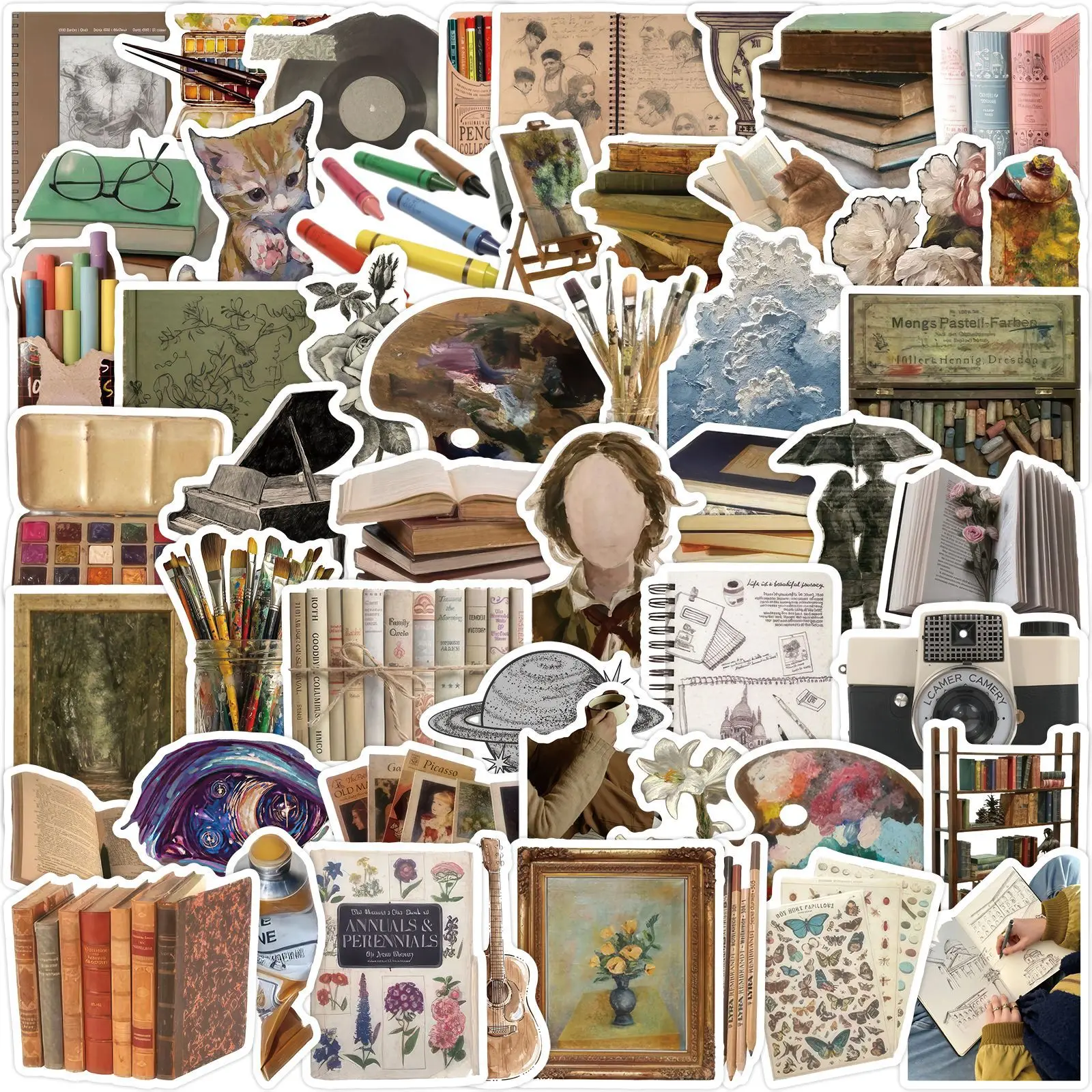50 Pcs Vintage Artistic Painting Collage Stickers Waterproof Vinyl Decals for Desk Skateboard Laptop Journal Gift