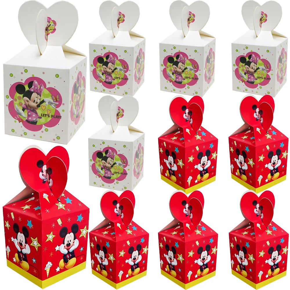 6/24 Uds. Cajas de palomitas de maíz de caramelo de Mickey Minnie Mouse de Disney, cajas de aperitivos de Chocolate, cajas de dulces de Minnie Mouse para fiesta de cumpleaños de niñas
