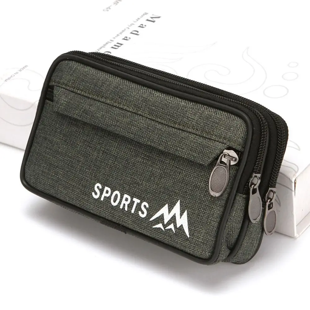 New Canvas Phone Waist Bag Zipper Multiple Layers Phone Case Universal Modern Belt Hanging Pouch Men's