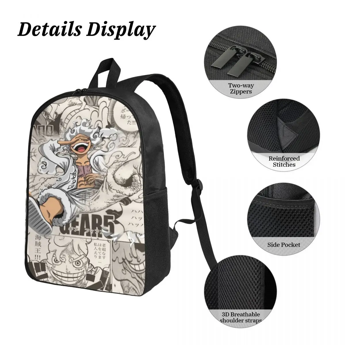 3Pcs Luffys O-one-pieces Accessories Backpack Set for Kids Pen Bags Bookbag Sets with Lunch Box For School Students Daypack - view 3