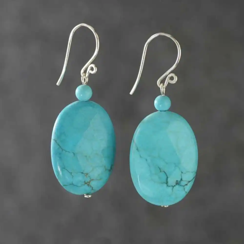 

Natural turquoise earrings Oval turquoise sheet pendant Crystal Earbob Women Party Meisje Dangling