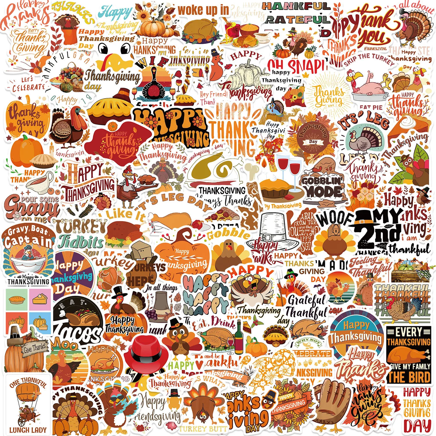 10/30/50/100Pcs Cartoon Thanksgiving Graffiti Sticker Diy Festival  Suitcase Guitar Laptop Phone Car Waterproof Decals Kids Toy