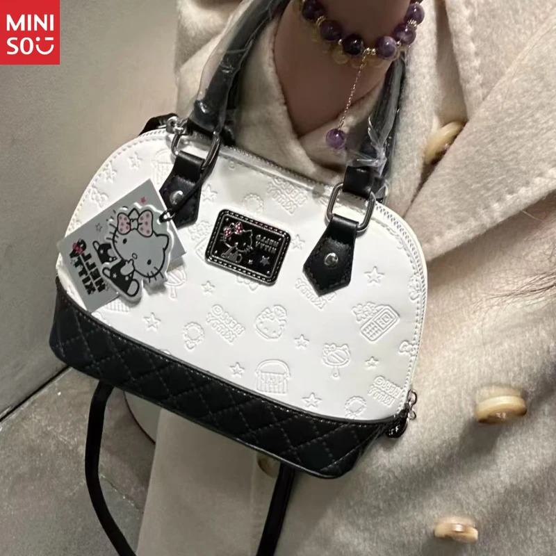 Miniso Black White Hello Kitty Tote, Classic Shell Pillow Bag with Crossbody Strap