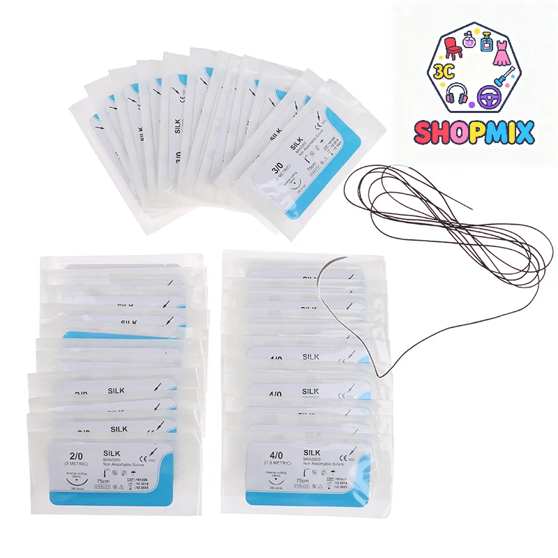 

12 шт. 2/0 3/0 4/0 медицинская игла для шова, нейлоновая мононитка, набор для хирургической практики, обучающие демонстрационные упражнения