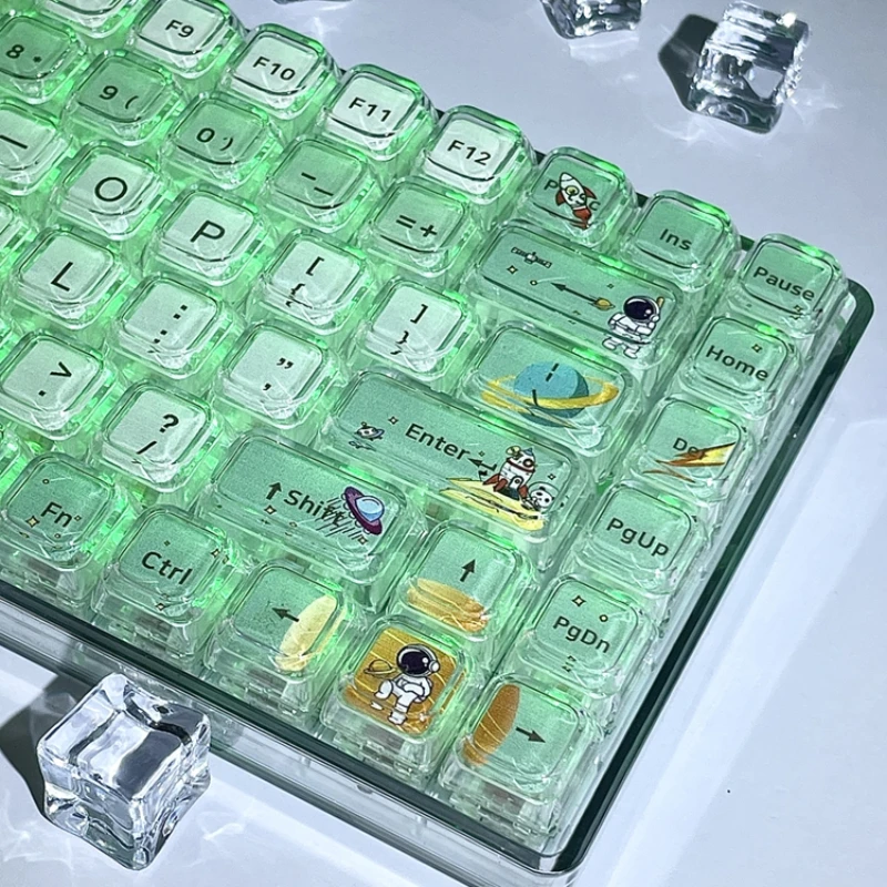 ECHOME Transparent Crystal Keycaps Space Theme 84key PBT Dye Subbed XDA Profile Custom Anime Key Caps for Mechanical Keyboard