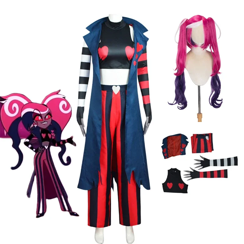 Hazbin Velvette Hotel Cosplay Costume Outfit Wig Earring 3V Vees VVV Halloween Party Demon Carnaval Anime Cosplay Women Clothes