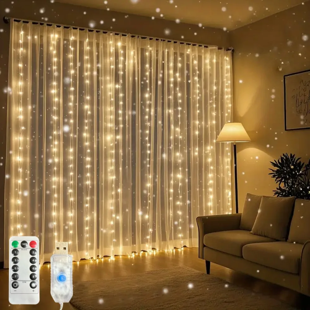 USB Christmas LED Curtain Lights – Indoor Fairy String Lights for Bedroom, Background Windows & Holiday Decor